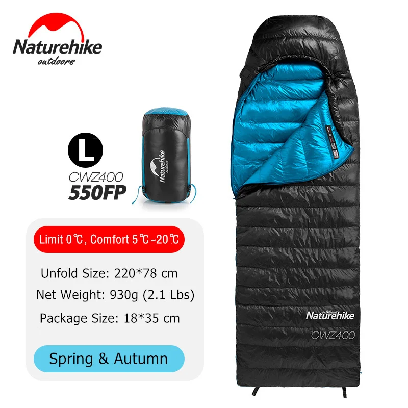 CWZ 400 - B lack -L Naturhike Cw400 супер светильник, четыре сезона, Бархатный спальный мешок для альпиниста, для холодной погоды, водонепроницаемый спальный мешок для кемпинга - Цвет: CWZ 400 - B lack -L