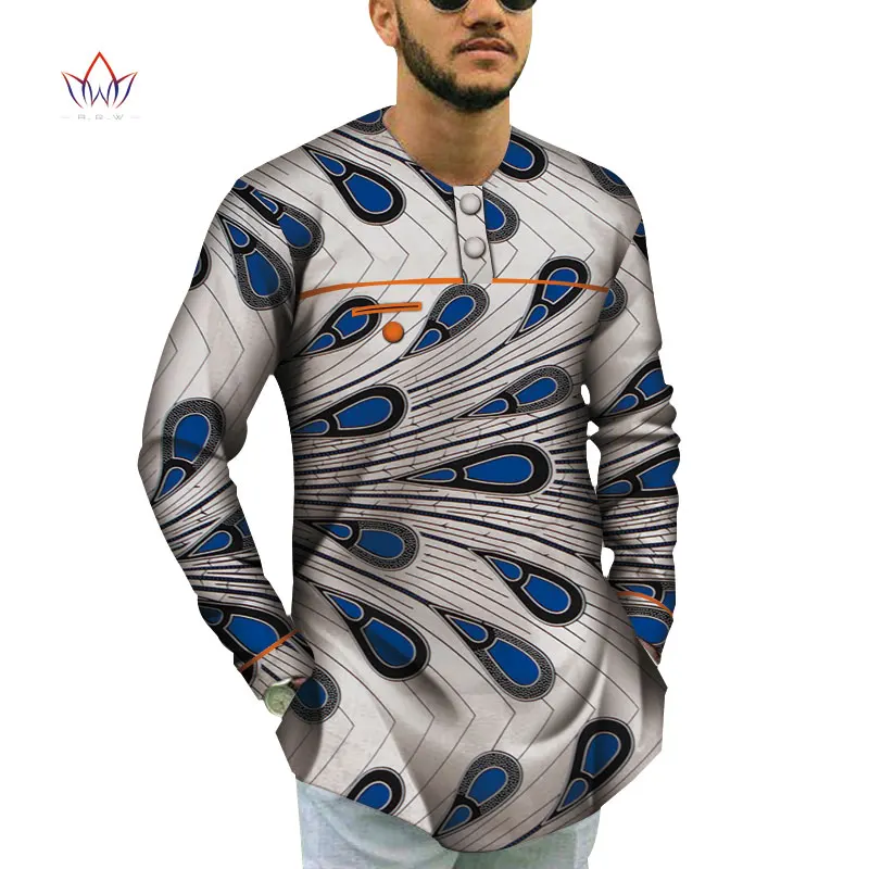 Cotton Men Short Sleeve Top Tees African Clothes Bazin Riche African Design Clothing Casual Mens Print Top Shirts WYN791 - Цвет: 3