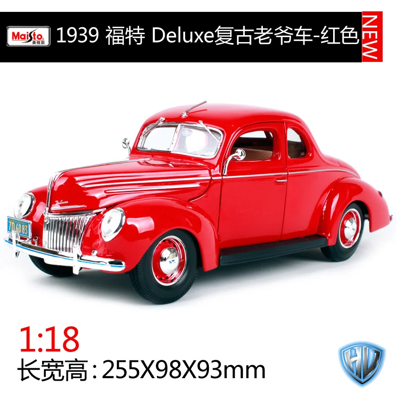 Maisto 1:18 1939 ford deluxe красный автомобиль литой под давлением 260*98*97 мм классический автомобиль литой под давлением старый известный роскошный автомобиль модели для мужчин 31180 - Цвет: 31180