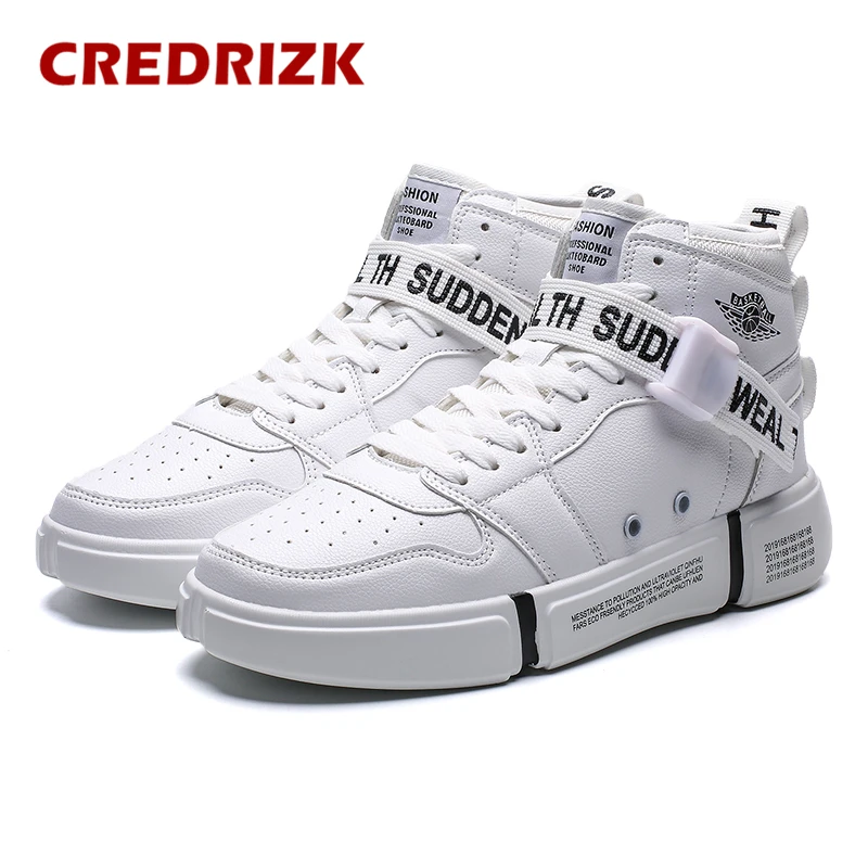 CREDRIZK New High Top Sneakers Men Winter White Running Shoes Leather Walking Sport Shoes Trainers Basket Chaussure Homme