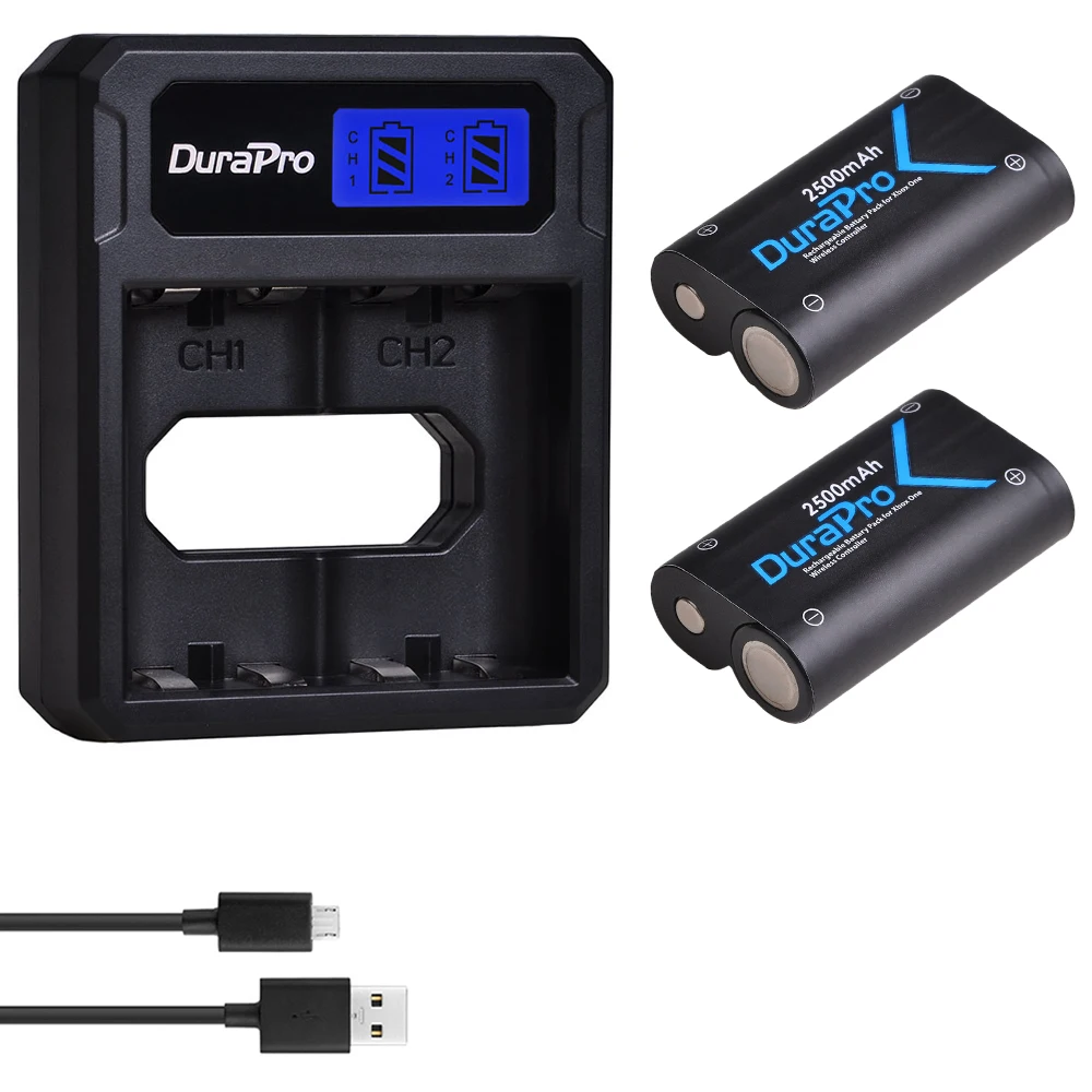 Durapro 2pcs Xbox Battery 2500mah +lcd Dual Charger For Xbox One/xbox