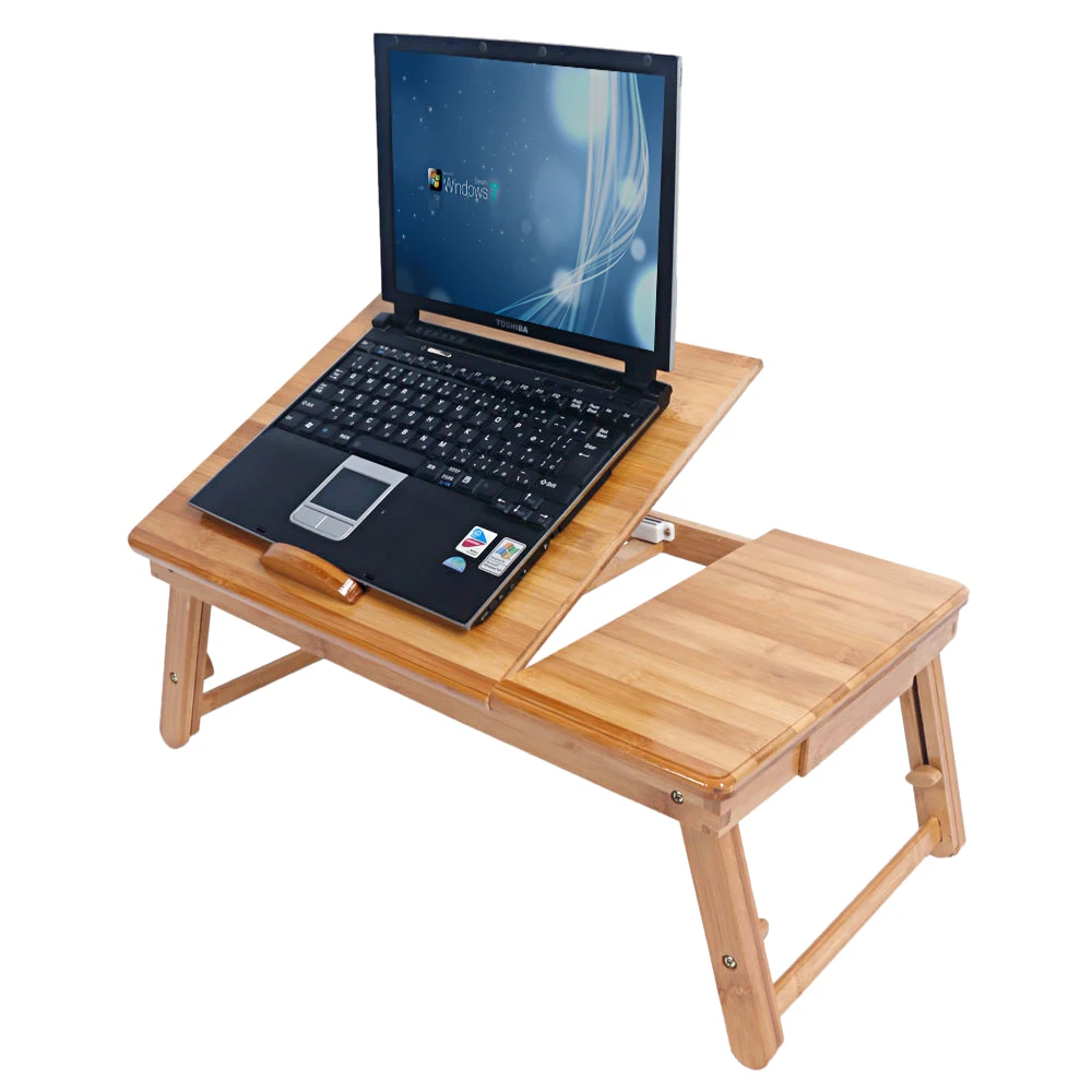

Adjustable Portable Bamboo Computer Stand Laptop Desk Fan Tea Serving Bed Dining Table Laptop Notebook Table 53CM Folding