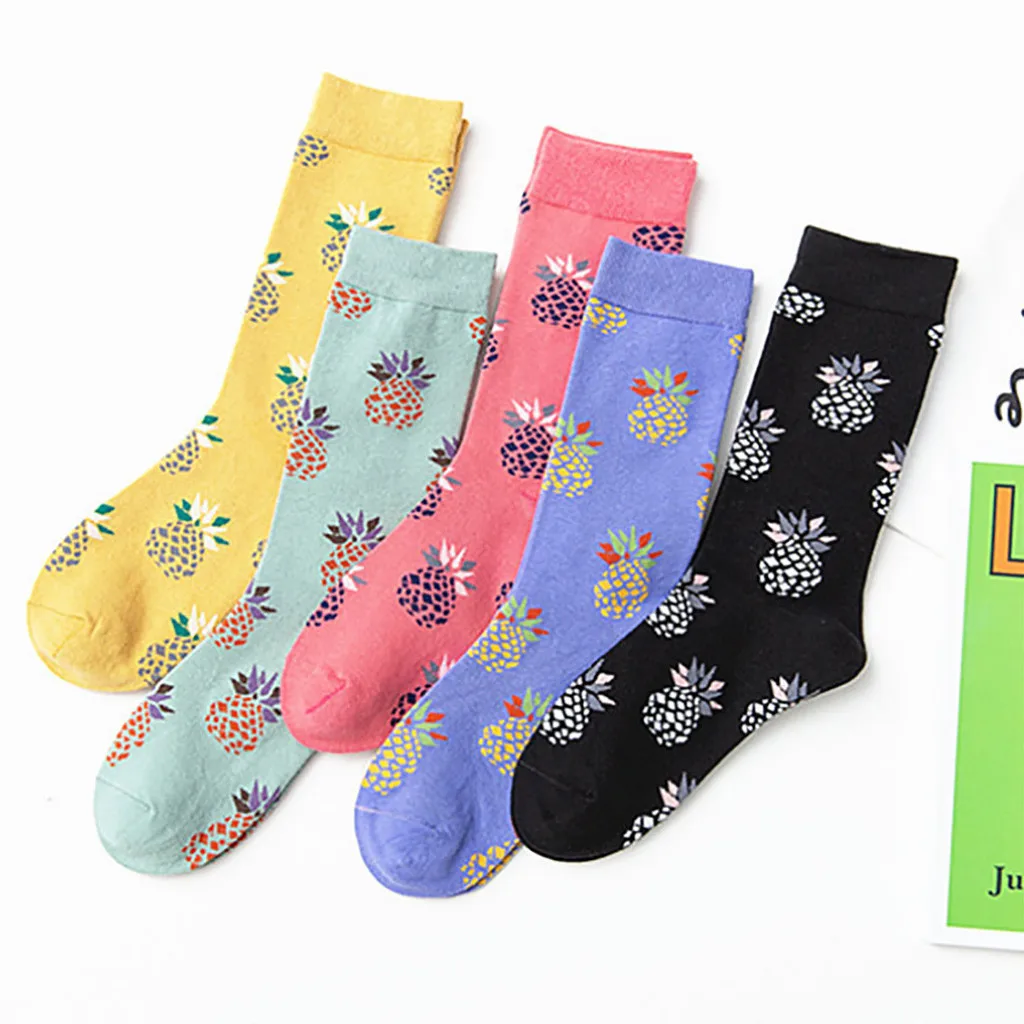 Harajuku животных estampado Женская Мода с креативным принтом длинный носки без пятки носки с ананасами Повседневное хлопковые носки, calcetines de Navidad