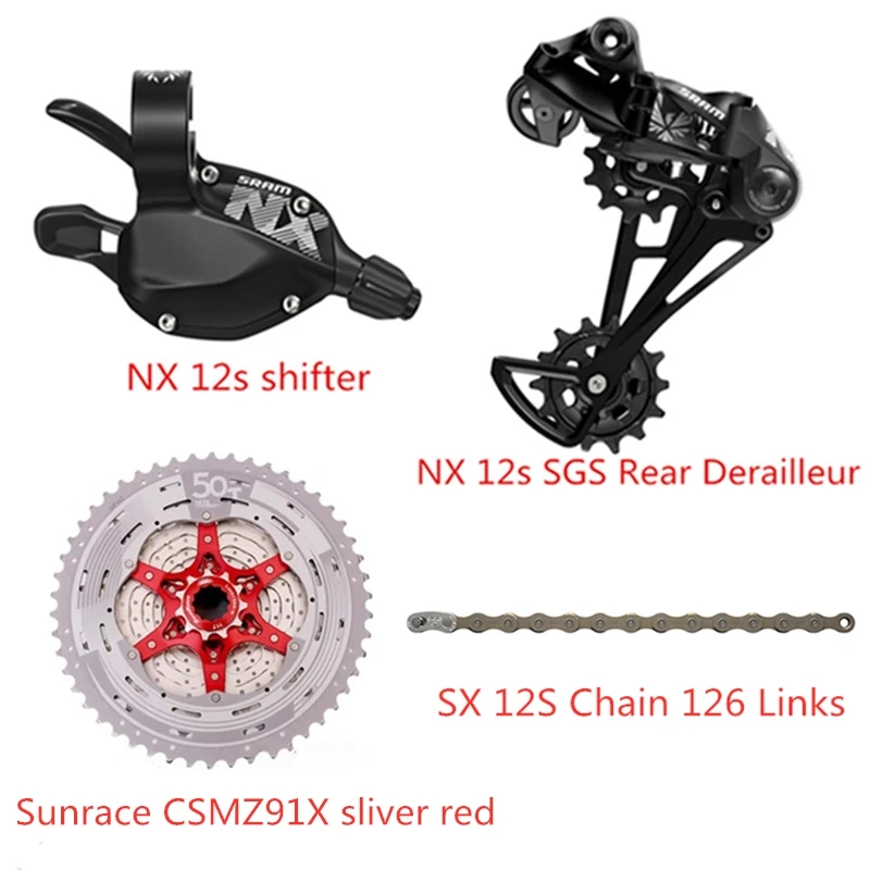 12 SRAM NX 1x12S 12S комплект для велосипеда MTB велосипед рычаг переключения SGS задний переключатель кассета NX цепь sunracing CSMZ91X KMX цепь - Цвет: 12