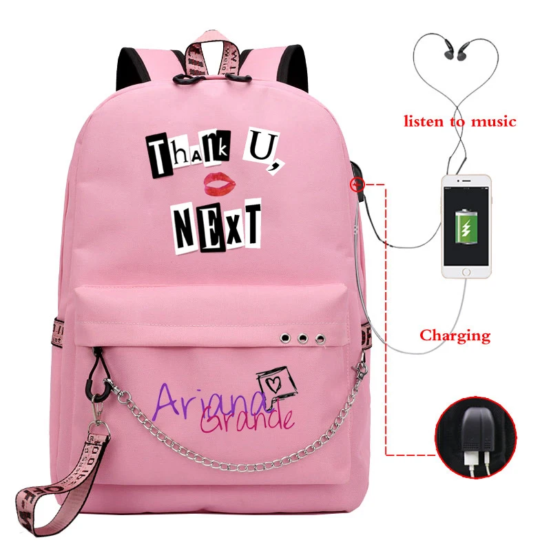mochila ariana grande usb backpack girl teenager thank u next school bag women usb charge travel rucksack large capacity pack