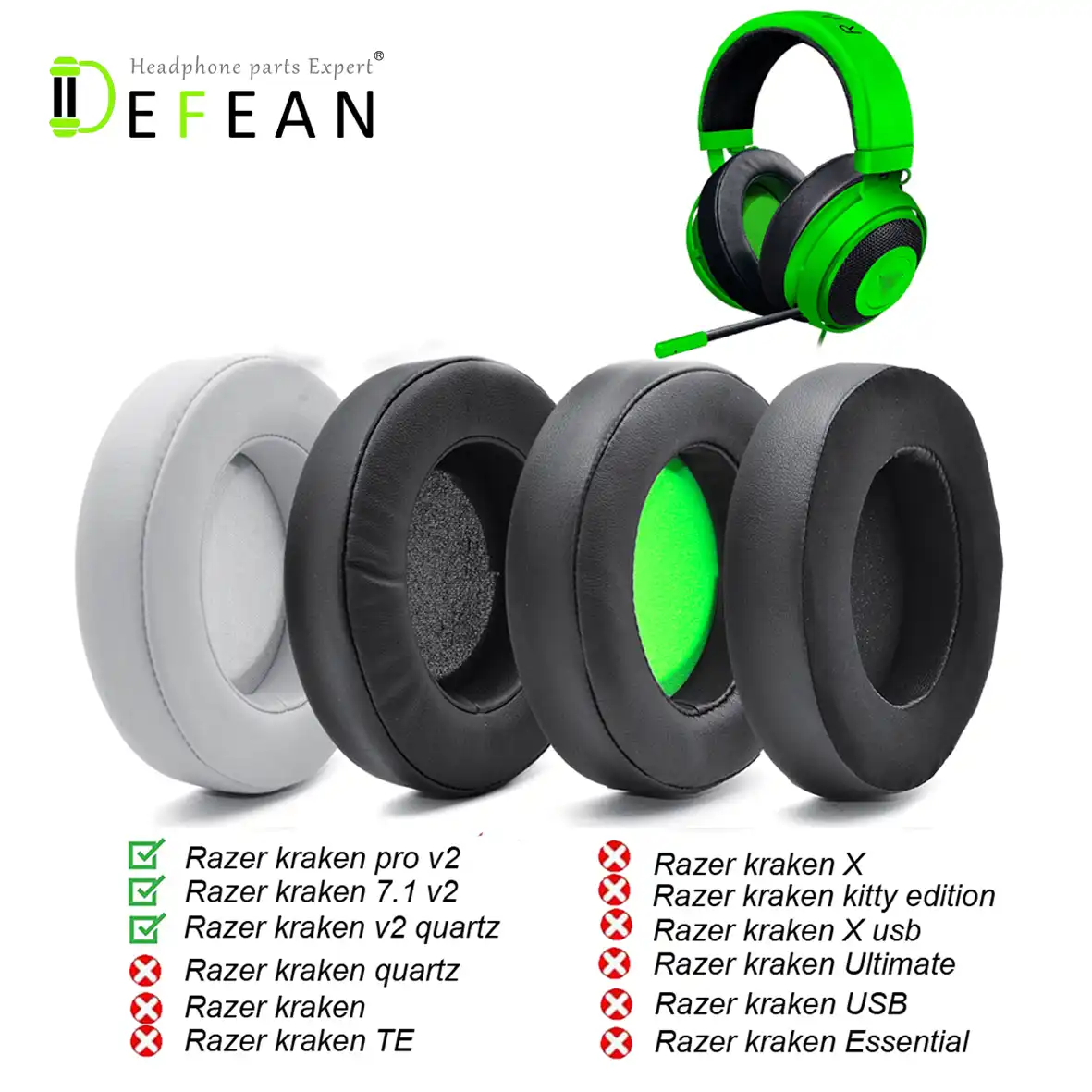 Defean Zamienne Earpads Piankowe Gabki Sluchawek Poduszki Dla Razer Kraken 7 1 Chroma V2 Do Hier Z Usb Pro V2 Sluchawki Earphone Accessories Aliexpress