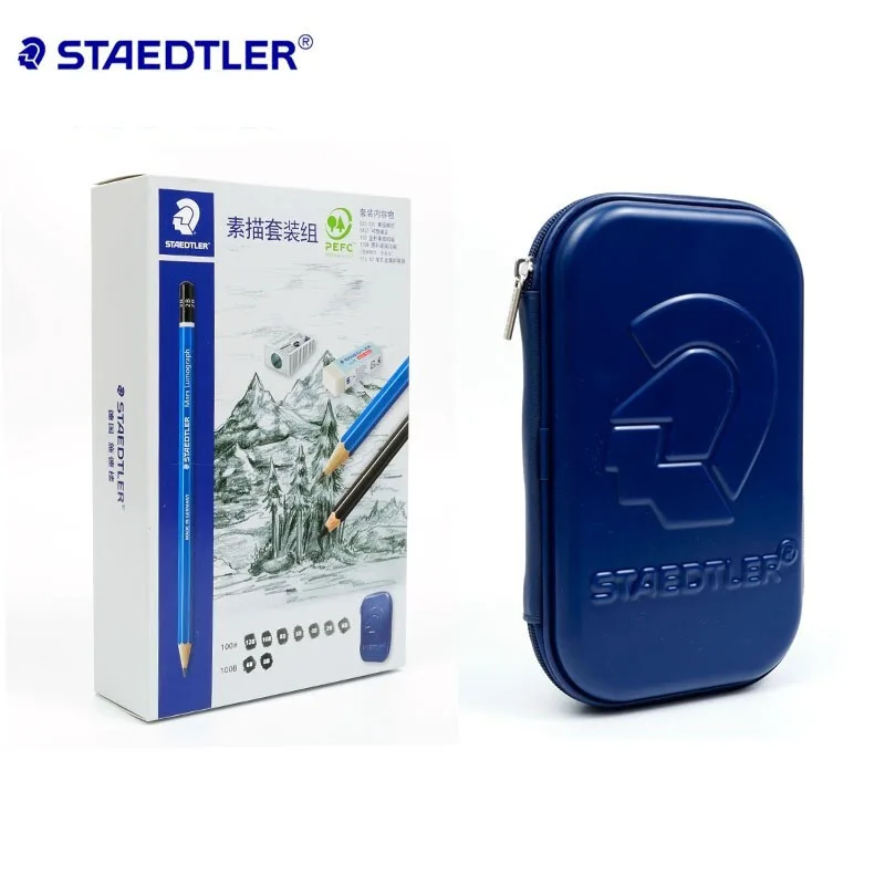 Карандаши для рисования Staedtler 100 SET3 точилка с ластиками синий черный корпус
