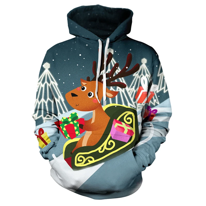

Men Christmas Hoodies 3D Elk Fawn Print Hoodie Merry Christmas Fashion Casual Long Sleeve Clothes Santa Claus Sweatshirt