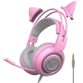 

G952S Wired Headset Gamer Pink Cat Ear Headset Cute PS4 Phone PC With Microphone 3.5mm Gaming Phone PS4 Overear Gamer Pink