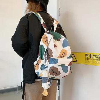 

Unisex New Large schoolbag cute Student School Backpack Leaves Printed Waterproof bagpack primary school book bags