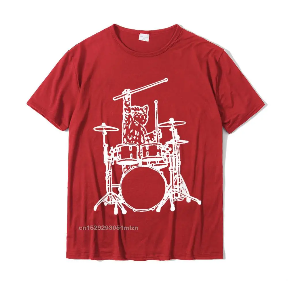 Casual Tops T Shirt Slim Fit Round Neck comfortable Short Sleeve 100% Cotton Fabric Men T Shirts Unique Tee-Shirts In My Head My Cat Always Play Drums Funny T-Shirt__3982 red