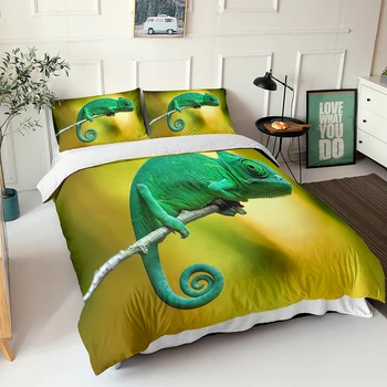 

Child Bedding Set 3d Printed Cute hameleon Pattern Comforters Soft Couple Bedroom Bedclothes With Pillowcases Home Textiles