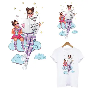 

DIY Patches Thermal Sticker On Clothes Mom&Girl Iron On Heat Transfers T-shirt Hoodies Appliques Unicorn Style Patch Accessory