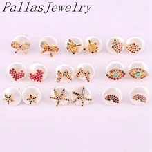 10 пар, новейший модный позолоченный натуральный жемчужный микро инкрустированный цирконами круглое очарование украшение-гвоздик серьги для женщин