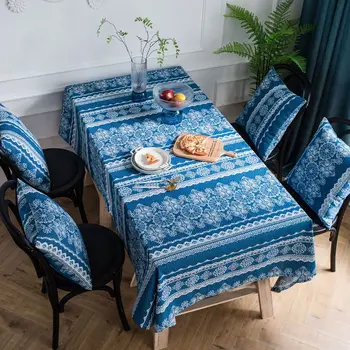 

Linen Cotton Christmas Party Tablecloth Christmas Table Runner Blue Dinning Table Mats For Festival Event Home Decoration