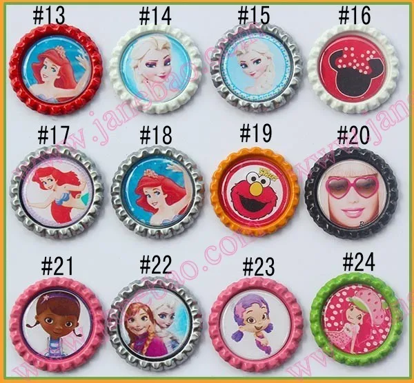 50pcs1 дюймовая мультяшная плоская Бутылочная крышка с персонажами из мультфильмов, плоская Бутылочная крышка для самостоятельной сборки, аксессуары для волос с бантом