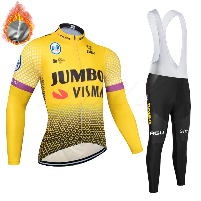 Зима, куртки для велоспорта JUMBO TEAM 9D, велосипедные штаны, Ropa Ciclismo, Мужские Термо флисовые, pro трикотаж для велосипедистов, одежда для велоспорта - Цвет: Fleece white strap