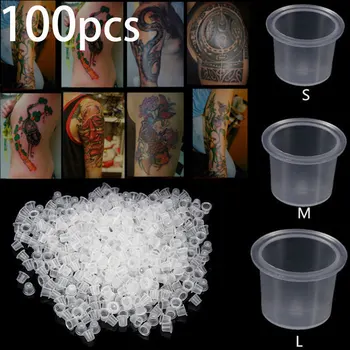 

100pcs Disposable Tattoo Ink Caps Cups Pigment Holder Supplies Plastic Small Medium Large Tatoo Kits