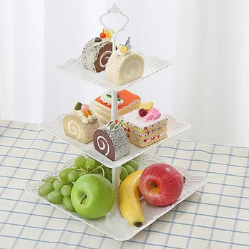

Household Creative Fruit Plate Dried Fruit Plate Plastic Tray Birthday Wedding Three Layer Cake Stand Multilayer Dessert Table