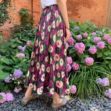 Новая плиссированная Элегантная Модная длинная юбка женская богемная Цветочная до щиколотки Империя