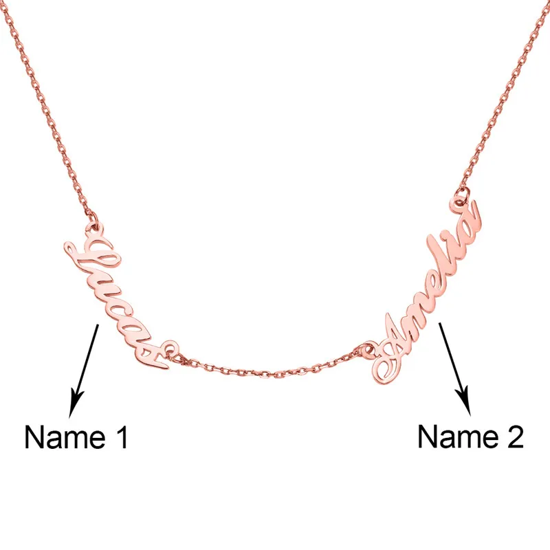 rose gold AILIN, заказное имя, ожерелье с улыбкой, персонализированное, несколько, 2 имени, фамильная табличка, цепочка, подвеска, ожерелье для женщин, мам, ювелирное изделие, подарки - Окраска металла: rose gold