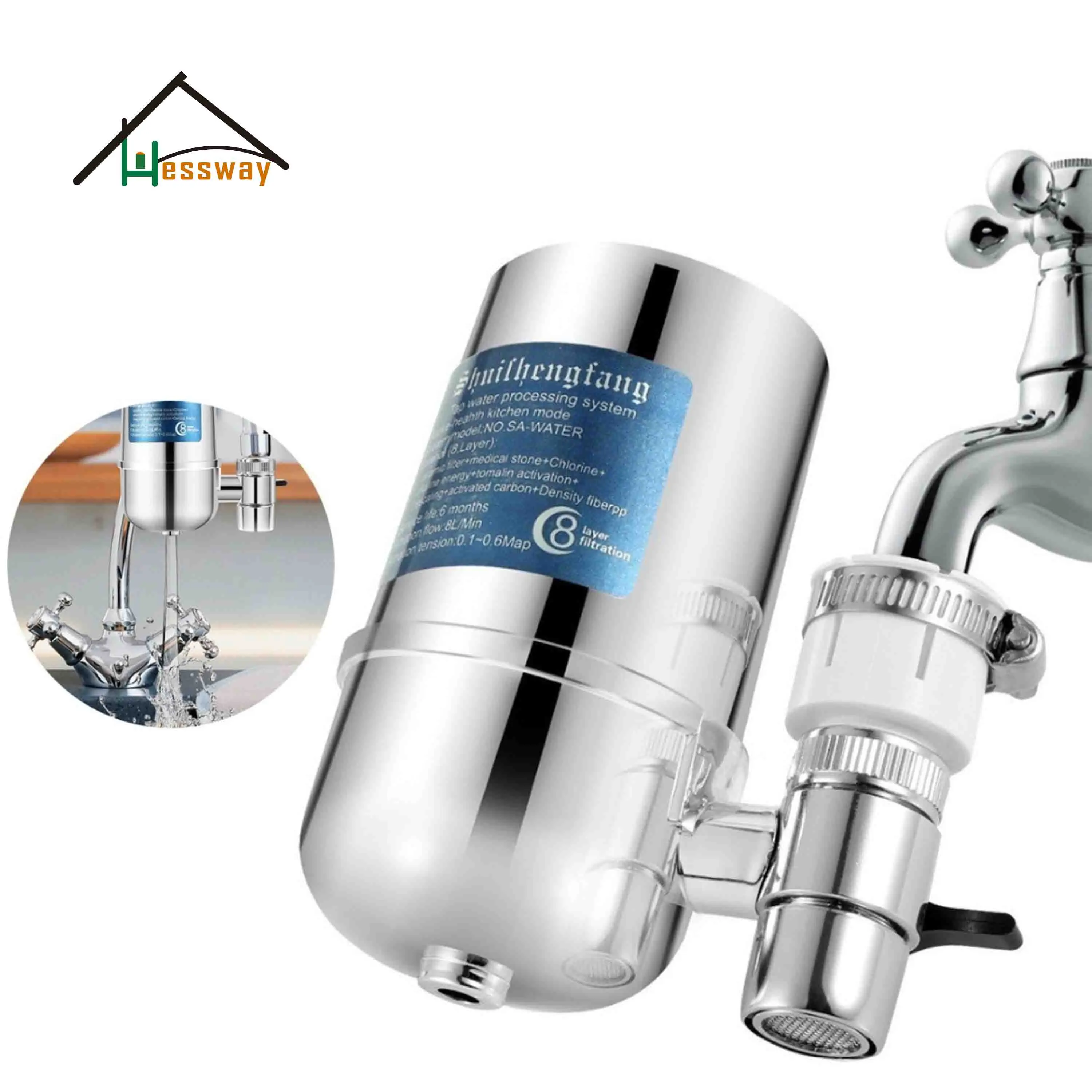 HESSWAY Carbon Filter Food Grade Material Water Purifier System for Faucet Water Filter Removal Rust Bacteria 8 layer purification ceramics tap water processing system tap water purifier for 6l household kitchen removal rust bacteria
