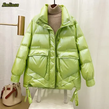 

Smlinan 2020 Winter Down Puffer Jacket Women High Collar Short Coat Female White Duck Down Waterproof Feather Jacket Woman