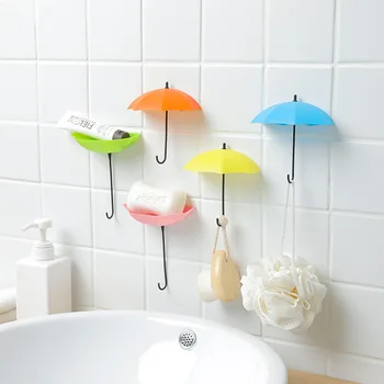 

3pcs Creative Umbrella Cute Sticky Bag Hook Door Behind Glue Hook Wall Hanging Hook Coat Hanger Key Holder Home Decoration Gift