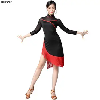 

Dance autumn Latin dance ballroom dance net yarn tassel cheongsam practice clothes performance dress dress women Tango Dresses