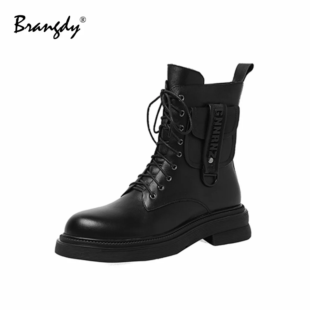 

Brangdy 2022 Genuine Leather Women Martin Boots Metal Decoration Round Toe New Womens Winter Boots Zipper Ankle Boots Size 34-39