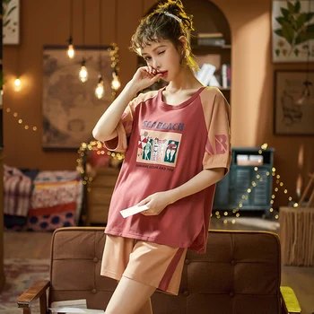 

New Summer Women Pant Suits Home Clothes Suit Pijama Mujer Grande Satijnen Pyama Pijama Mujer Short Sleeve Pajamas Women Pajamas