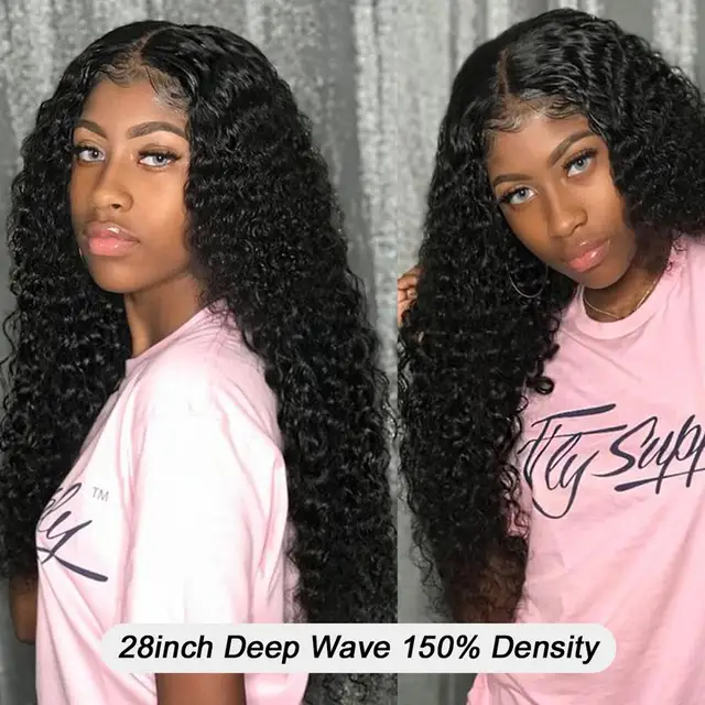YYong 30 32 inch 13×4 Lace Front Human Hair Wig Deep Wave Wigs Pre Plucked Lace Frontal Wig 150 Remy 4X4 Lace Closure Wig