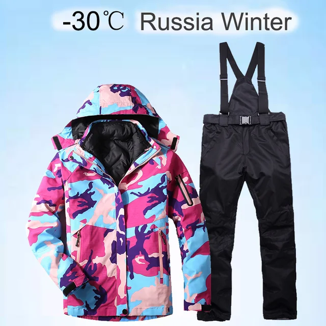 US $39.12 Thick Warm Ski Suit Women Waterproof Windproof Skiing and Snowboarding Jacket Pants Set Female Snow