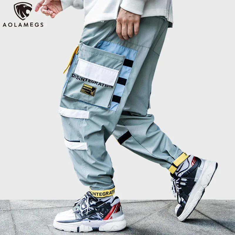 

Aolamegs Sweatpants Men Funny Pockets Pants Mens Harajuku Color Block Trousers Elastic Waist High Street Cargo Casual Streetwear