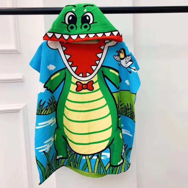 

1pc baby bath towel beach bathrobe summer swimming cloak quick-dry hooded towel kids cartoon dinosaur boy girl gift toy