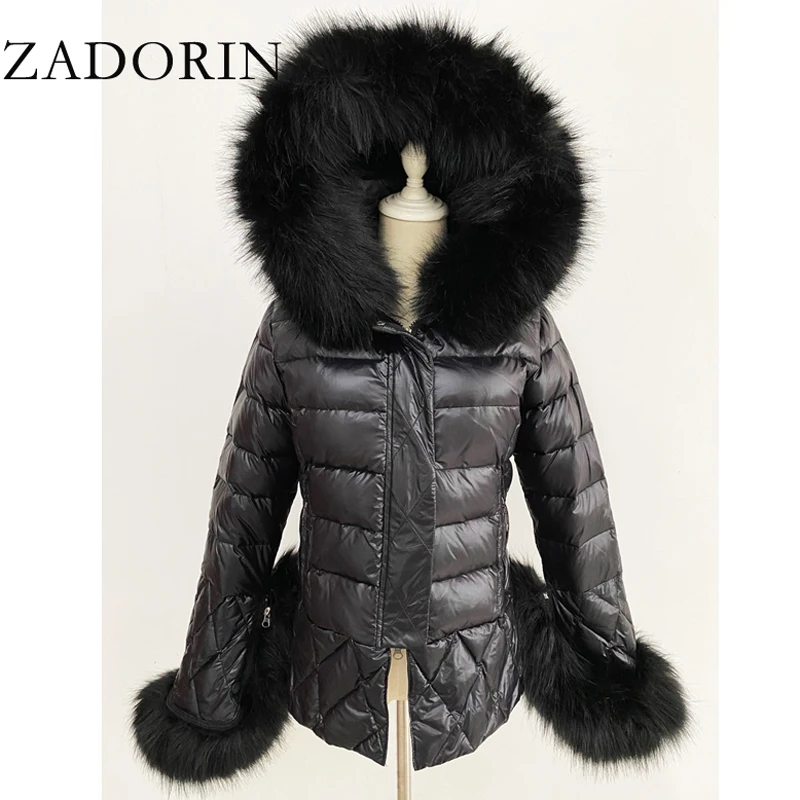 ZADORIN 2025 Trend White Duck Down Patchwork Faux Fur Jacket Women