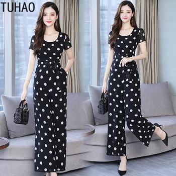 

TUHAO 2020 Summer Chiffon Polka Dot Jumpsuit OL Strap Jumpsuits Women Casual Work Wear Black Romper Formal High Waist Playsuits
