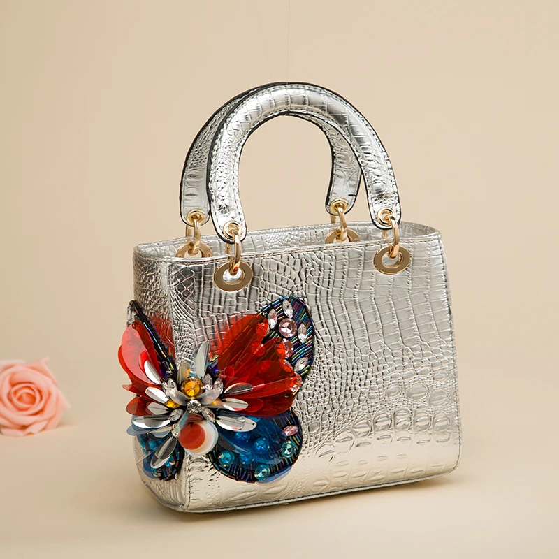 Новинка 2020 женская сумка тоут с крокодиловым узором и инкрустированными
