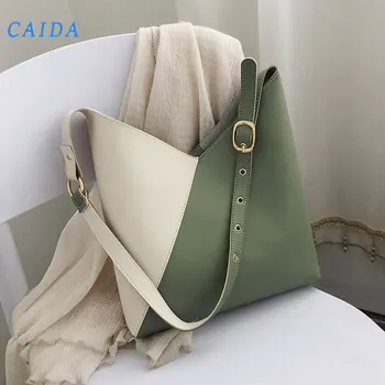 

CAIDA Female Stitching Design PU Leather Bucket Bags Crossbody Bags For Women Simple Shoulder Bag Fashion Travel Handbags 2020