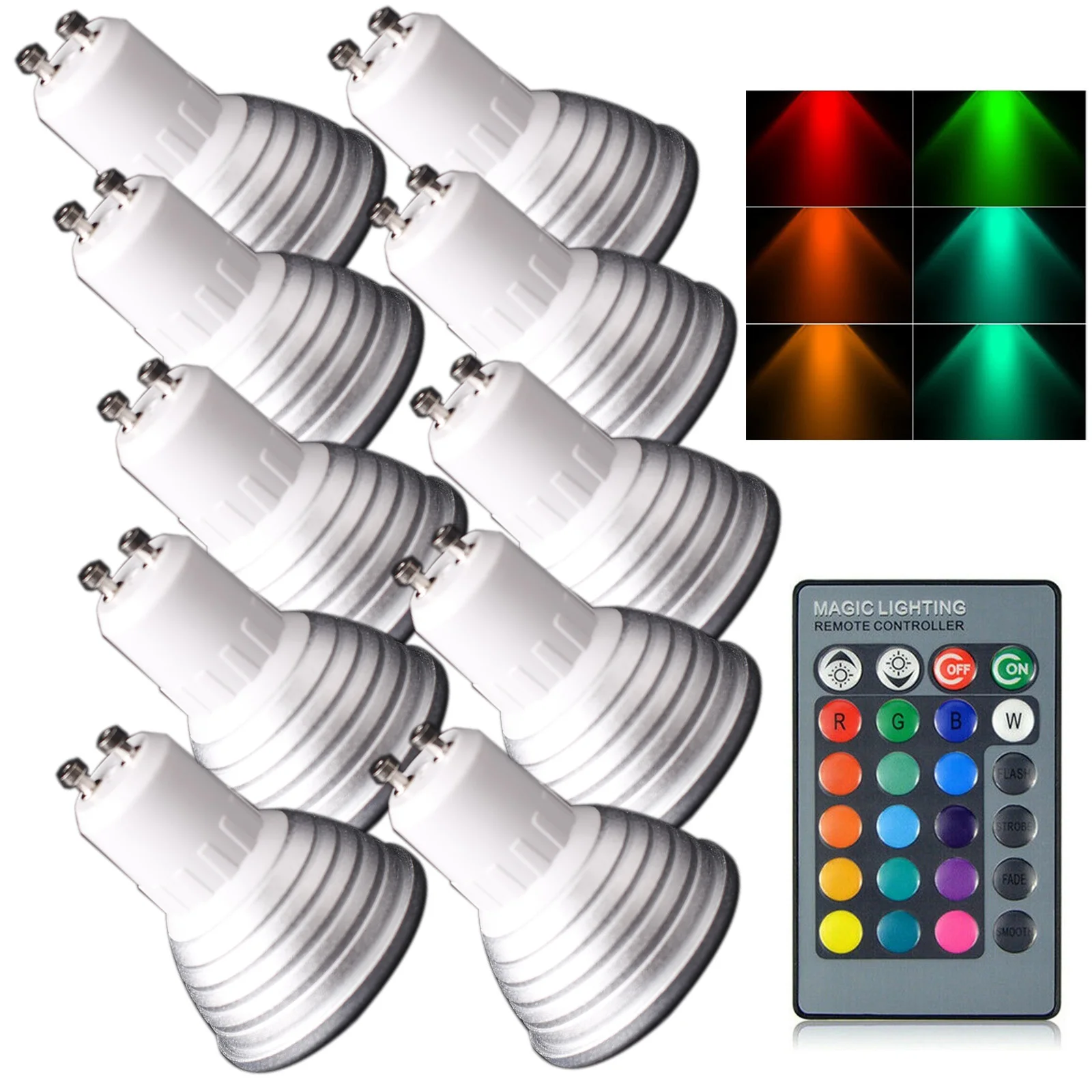 

10pcs E27 E14 GU10 GU5.3 MR16 RGB LED Spotlight Bulb 3W Dimmable Bombilla led gu10 220V 110V 12V Lights + 24key Remote Control