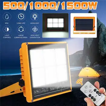 

500W 1000W 1500W LED Solar Flood Light Portable Security Lamp Chargeable Outdoor Emergency Lamp FlashLight with Remote Control