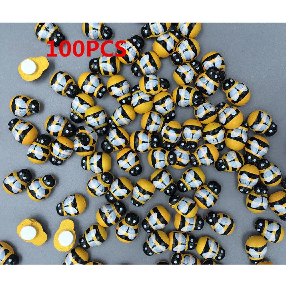100pcs 3D Wooden Animal mini Bee Stickers Fridge Wall Decoration Scrapbooking Beekeeping Tools