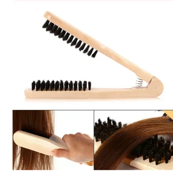 

Professional Double Brushes Hairdressing Comb V Type Straight Hair Brush Wooden Handle Anti-static Hair Styling Tools