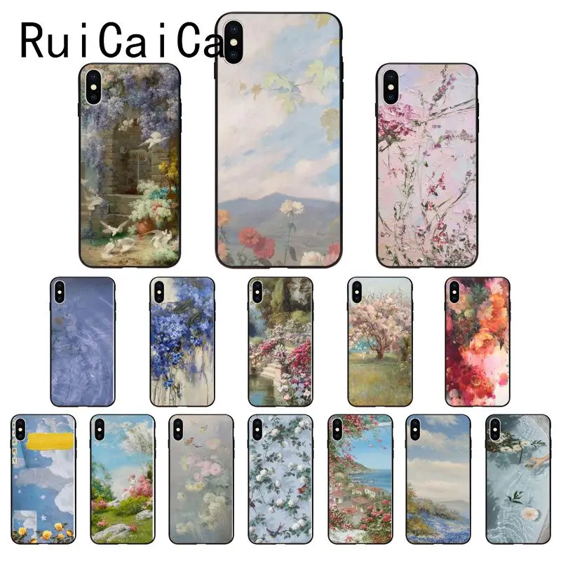 Ruicaica Flower Painting Aesthetic Wallpaper Diy Painted Phone Case For Iphone 8 7 6 6s X Xs Max 5 5s Se Xr 10 11 Pro Max Half Wrapped Cases Aliexpress