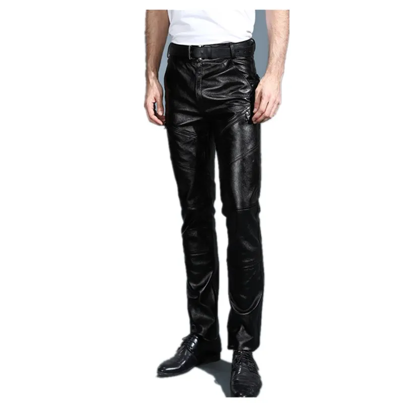 Leather Pants Men Leather Pants Youth Men Genuine With Fleece Thickened Pants Autumn Winter First Layer Cst Layer Cowhide Goatskin