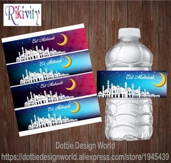 

20pcs Custom Eid Mubarak Water Bottle Labels Waterproof Self adhesive Candy Bar Wrapper Stickers Wedding Baby shower decoration