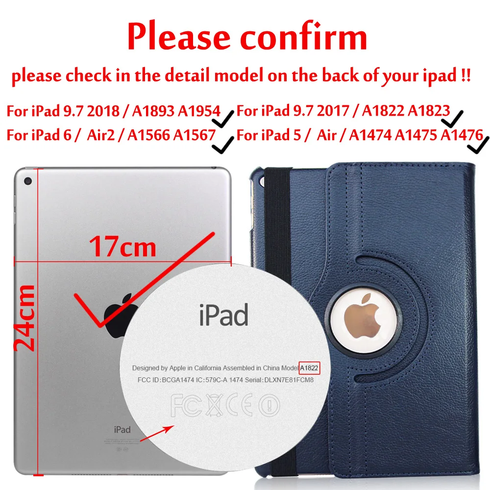 Для iPad 5/6/Air 2 чехол s Чехол для iPad 9,7 360 Вращающийся умный Авто Режим сна/Пробуждение чехол для iPad 5th 6th - Цвет: Dark Blue