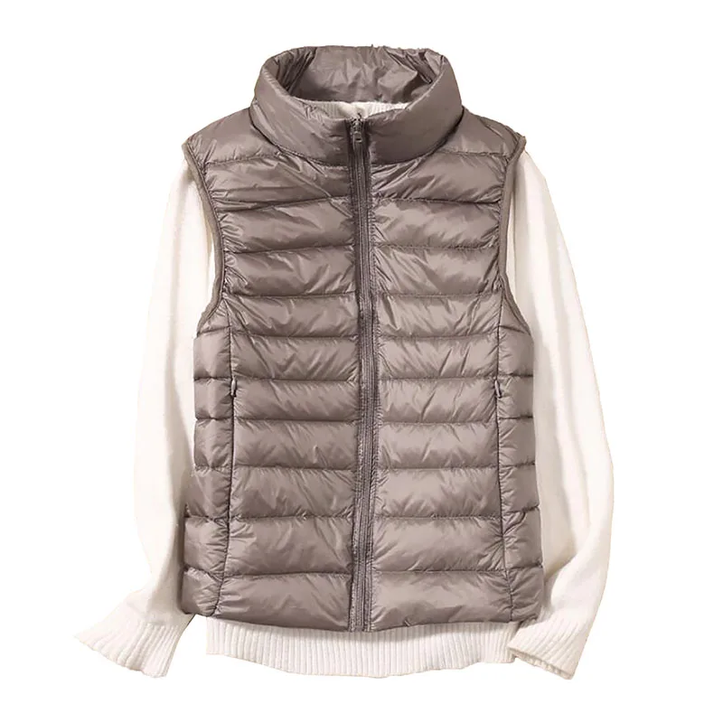 Coat Jacket Vest Ultra-Light Winter Women Short White-Duck-Down Female Sleeveless New