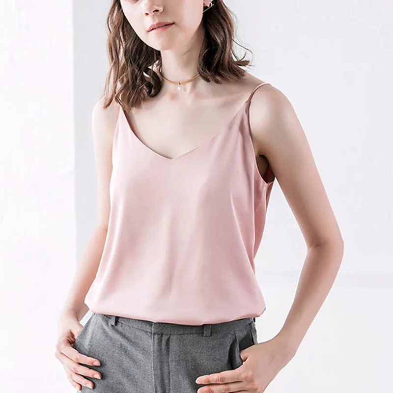 

Korean Fashion Silk Women Tops Woman Satin Camis Top Women V-neck Silk Tank Tops Plus Size Woman Sleeveless White Halter Top 3XL