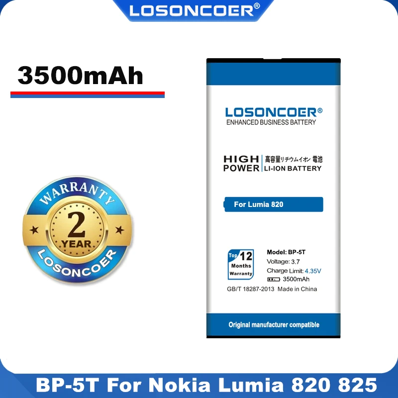 100% оригинал LOSONCOER 3500 мАч BP 5T BP5T батарея для Nokia Lumia 820 820T стрела 825 RM 878 батарея|battery